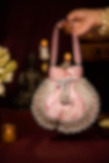 Pink Brocade Tassels Embellished Potli Bag by 5 Elements at Pernia's Pop Up Shop