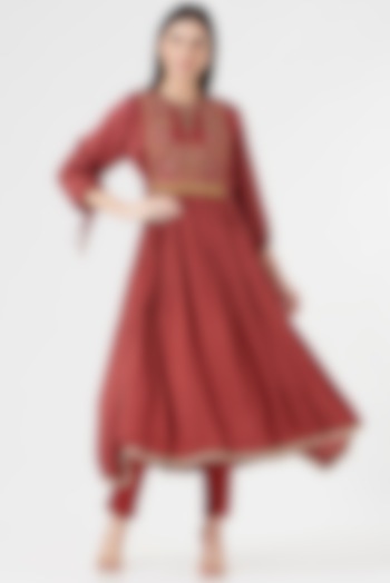 Red Embellished Party Wear Anarkali by 5 Elements Apparel at Pernia's Pop Up Shop