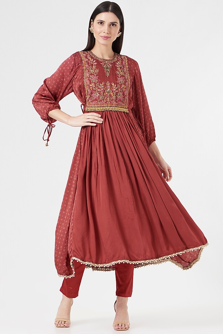Red Embellished Party Wear Anarkali by 5 Elements Apparel at Pernia's Pop Up Shop