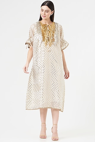 Gold Embroidered Kaftan by 5 Elements Apparel