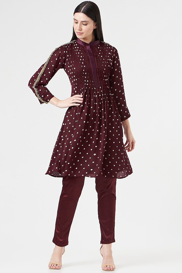 Maroon Embroidered Tunic by 5 Elements Apparel