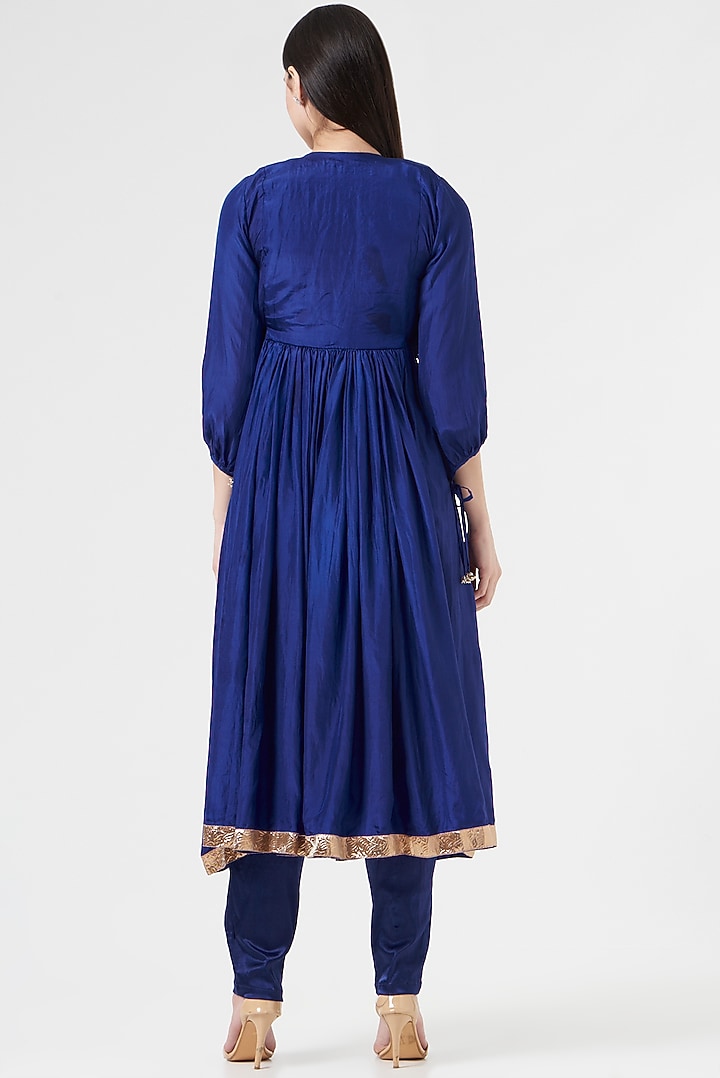 Blue Embroidered Party Wear Anarkali Set by 5 Elements Apparel at Pernia's Pop Up Shop