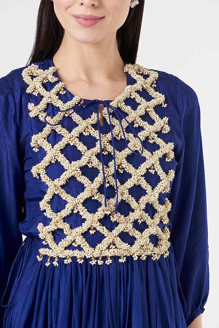 Blue Embroidered Party Wear Anarkali Set by 5 Elements Apparel at Pernia's Pop Up Shop