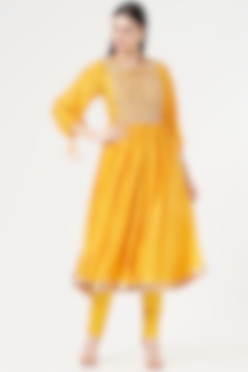Yellow Embroidered Anarkali Set by 5 Elements Apparel