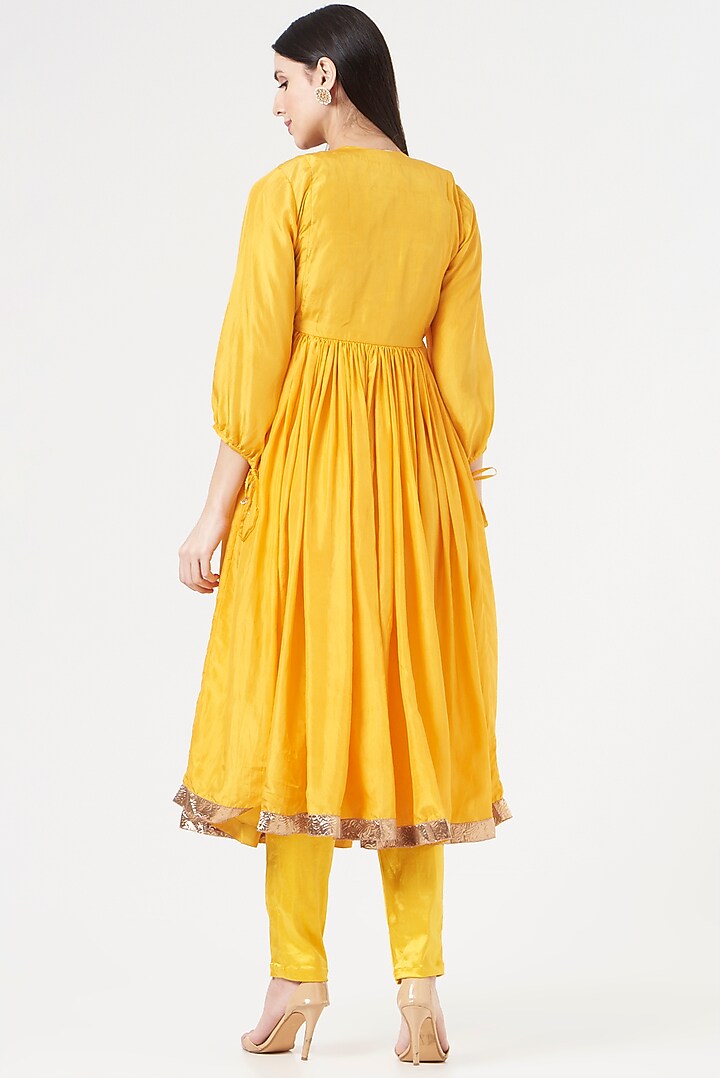 Yellow Embroidered Party Wear Anarkali Set by 5 Elements Apparel at Pernia's Pop Up Shop