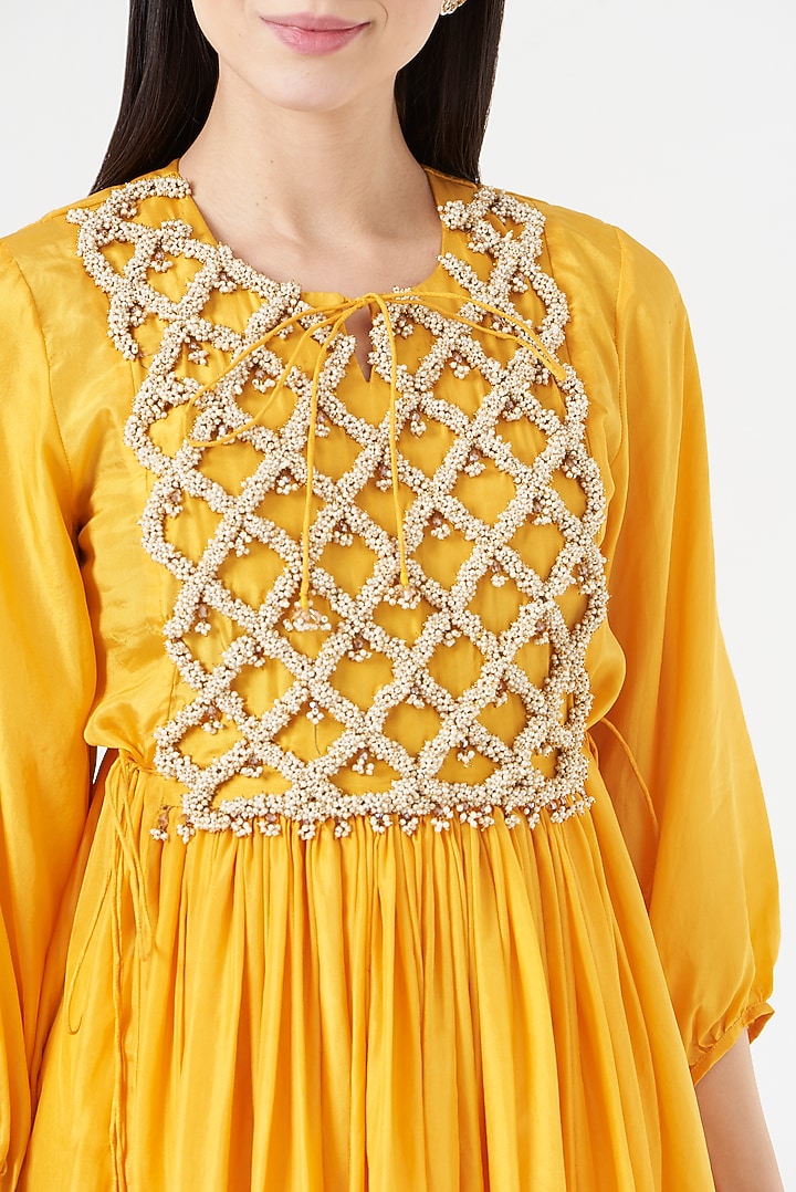 Yellow Embroidered Party Wear Anarkali Set by 5 Elements Apparel at Pernia's Pop Up Shop