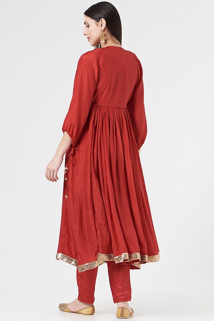 Red Embroidered Party Wear Anarkali Set by 5 Elements Apparel at Pernia's Pop Up Shop