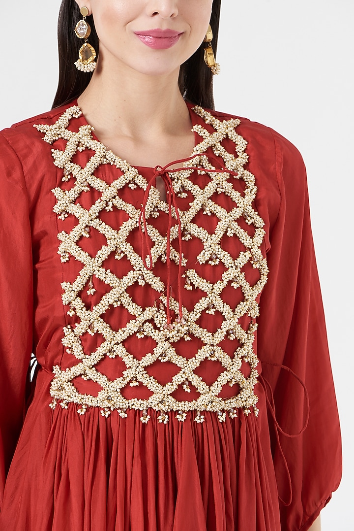 Red Embroidered Party Wear Anarkali Set by 5 Elements Apparel at Pernia's Pop Up Shop