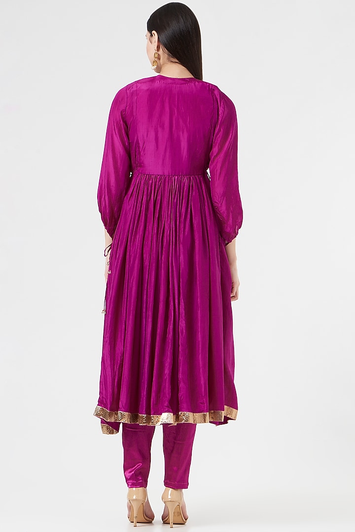 Wine Embroidered Party Wear Anarkali Set by 5 Elements Apparel at Pernia's Pop Up Shop