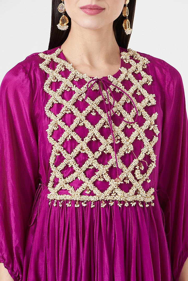 Wine Embroidered Party Wear Anarkali Set by 5 Elements Apparel at Pernia's Pop Up Shop