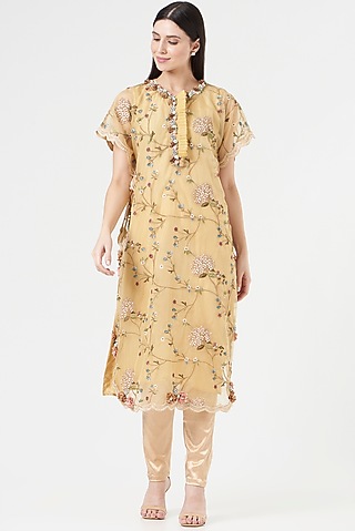 Gold Kaftan With Embroidery by 5 Elements Apparel