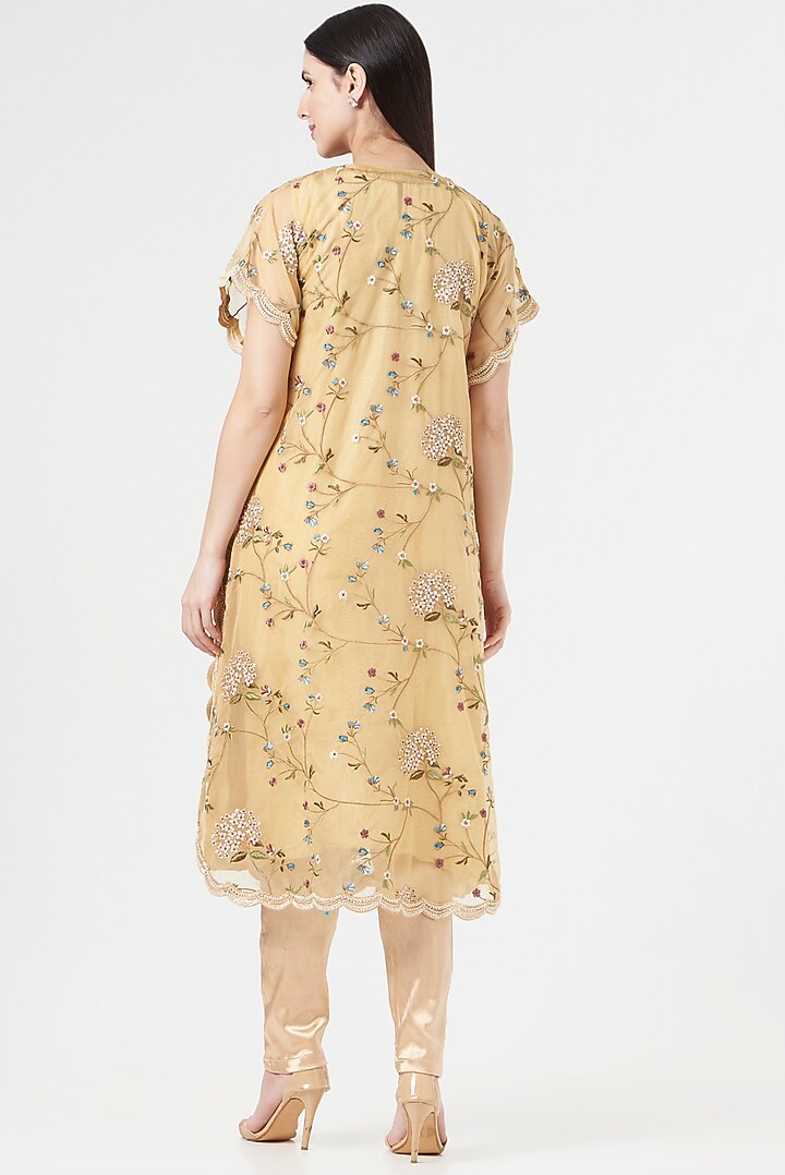 Gold Kaftan With Embroidery by 5 Elements Apparel at Pernia's Pop Up Shop
