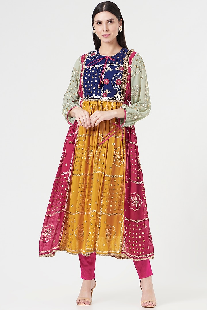 Multi-Colored Embroidered Anarkali by 5 Elements Apparel at Pernia's Pop Up Shop