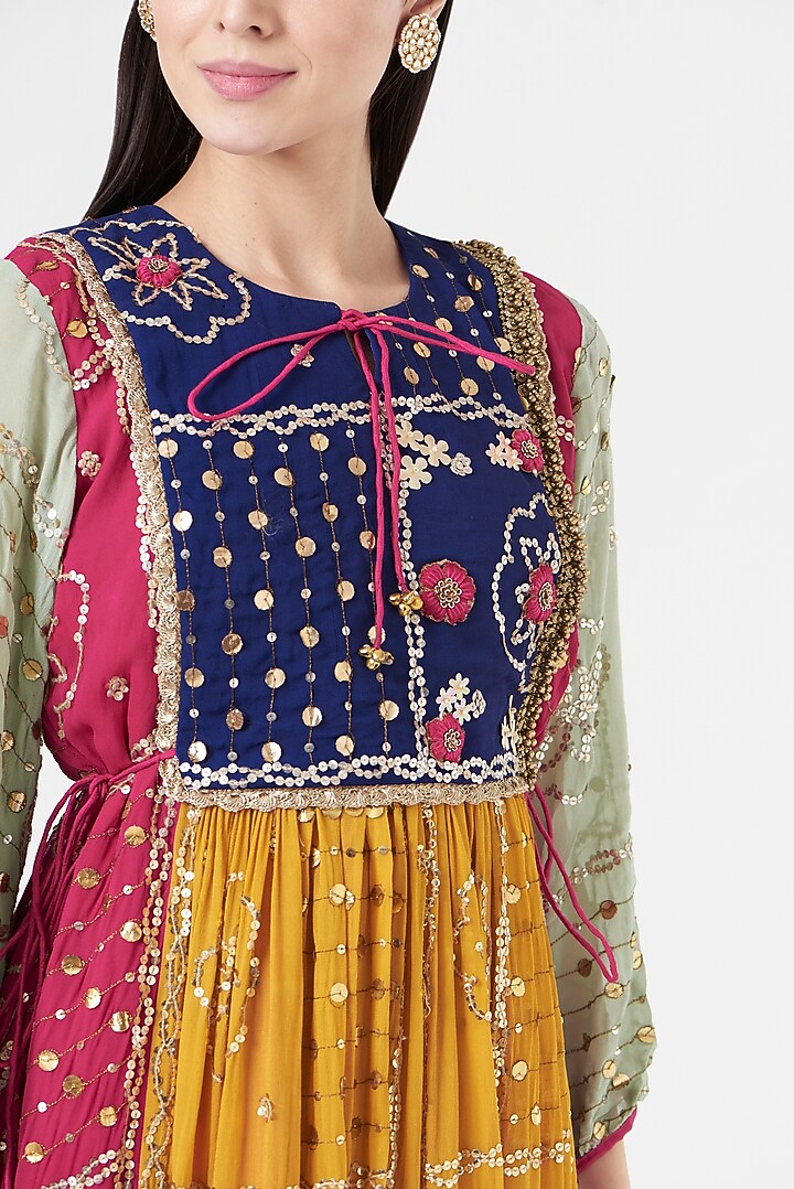 Multi-Colored Embroidered Party Wear Anarkali by 5 Elements Apparel at Pernia's Pop Up Shop