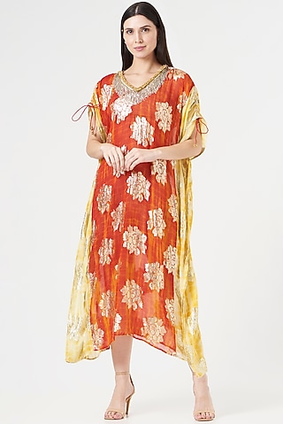 Orange Embroidered Kaftan by 5 Elements Apparel