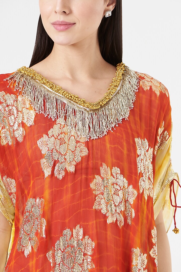 Orange Embroidered Kaftan by 5 Elements Apparel at Pernia's Pop Up Shop