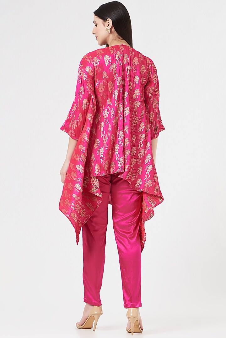 Pink Embroidered & Printed Overlap Top by 5 Elements Apparel at Pernia's Pop Up Shop