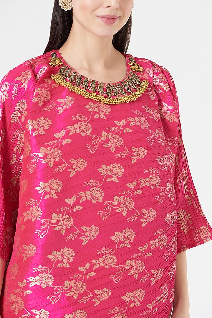 Pink Embroidered & Printed Overlap Top by 5 Elements Apparel at Pernia's Pop Up Shop