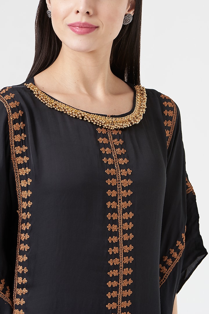 Black Embroidered Kaftan by 5 Elements Apparel at Pernia's Pop Up Shop