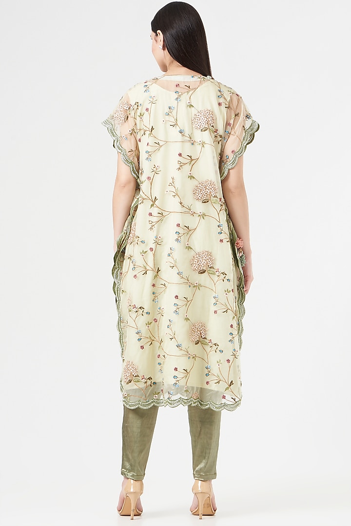 Olive Green Embroidered Kaftan by 5 Elements Apparel at Pernia's Pop Up Shop