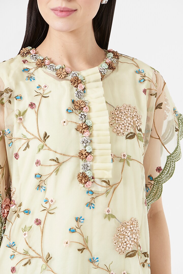 Olive Green Embroidered Kaftan by 5 Elements Apparel at Pernia's Pop Up Shop