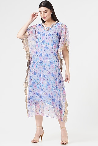 Blue Embroidered Kaftan by 5 Elements Apparel