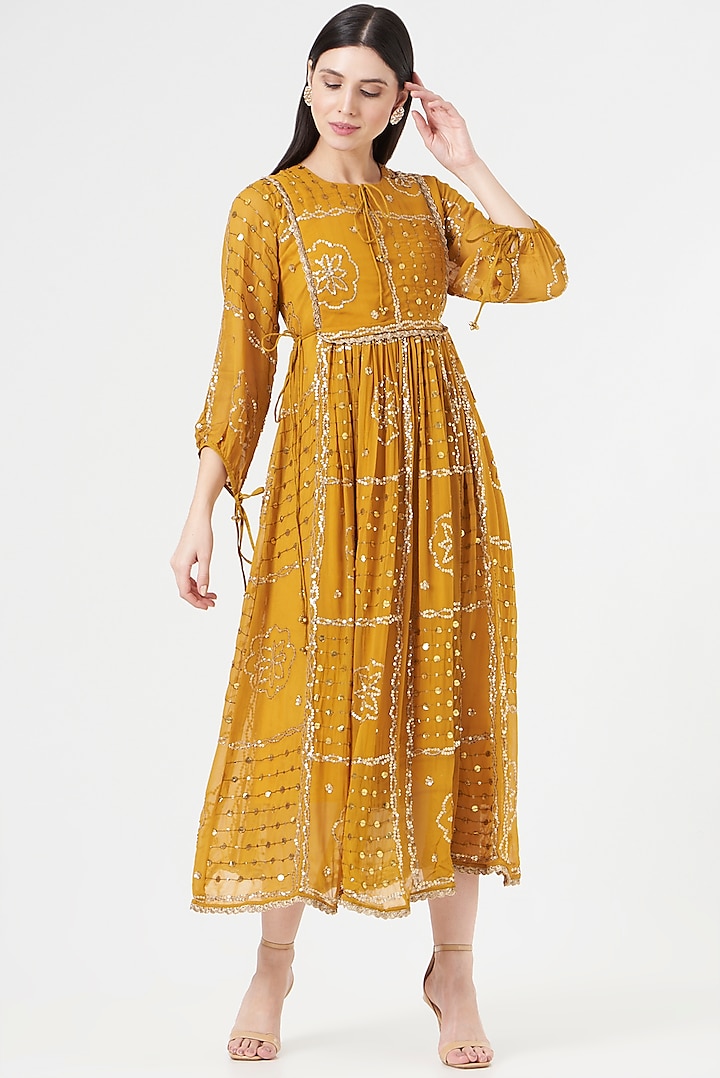 Yellow Embroidered Kaftan by 5 Elements Apparel