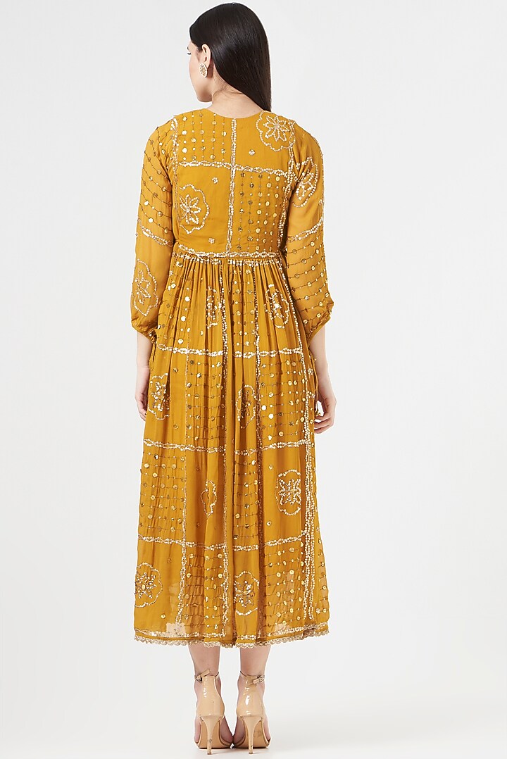 Yellow Embroidered Kaftan by 5 Elements Apparel at Pernia's Pop Up Shop