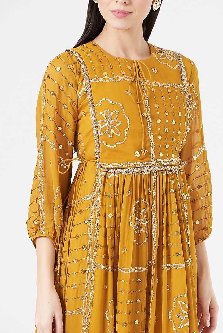 Yellow Embroidered Kaftan by 5 Elements Apparel at Pernia's Pop Up Shop