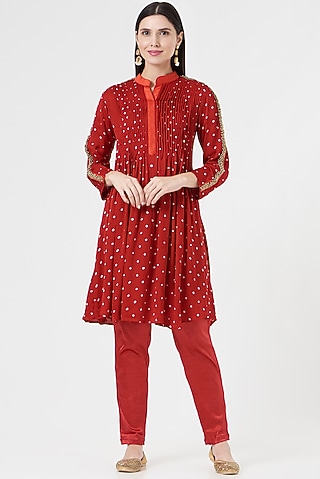 Red Embroidered Tunic by 5 Elements Apparel