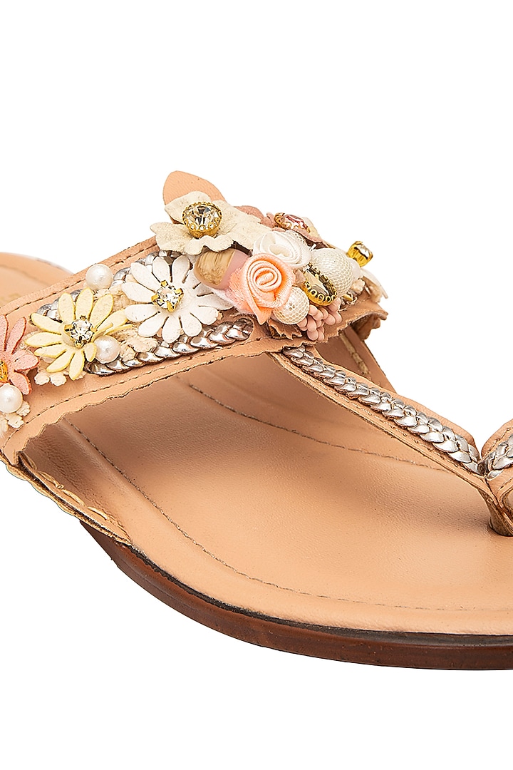 Peach Kolhapuri Flats by 5 Elements at Pernia's Pop Up Shop