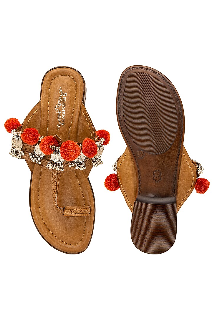 Beige Kolhapuri Flats by 5 Elements at Pernia's Pop Up Shop