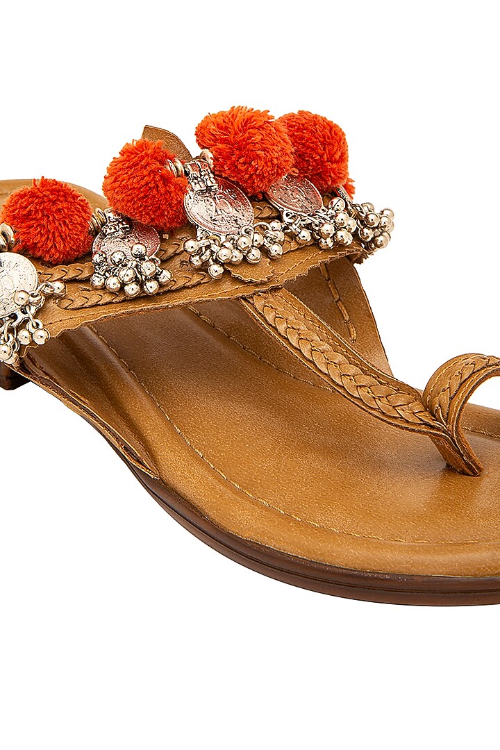 Beige Kolhapuri Flats by 5 Elements at Pernia's Pop Up Shop