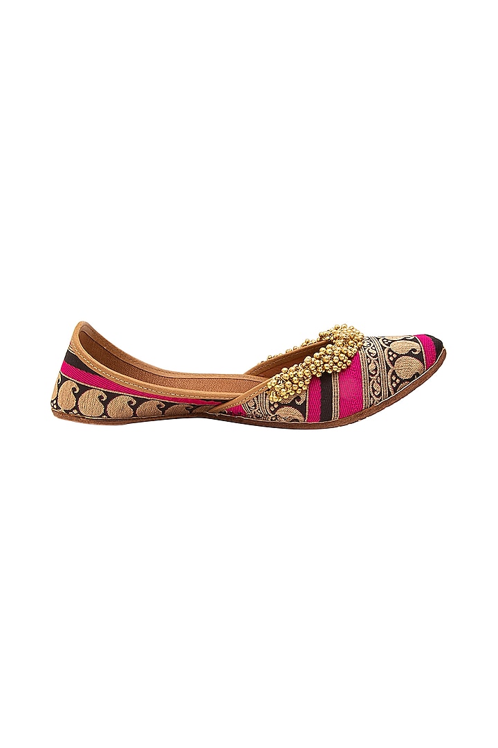 Multi-Colored Brocade Printed Juttis by 5 Elements
