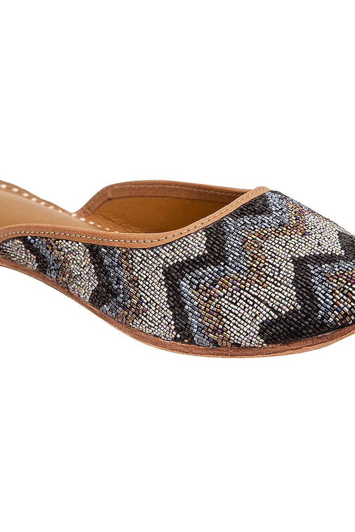 Black Embroidered Flats by 5 Elements at Pernia's Pop Up Shop