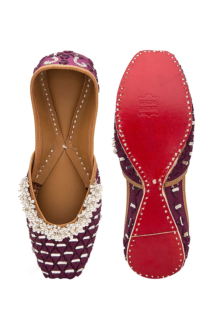 Purple Embroidered Juttis by 5 Elements at Pernia's Pop Up Shop