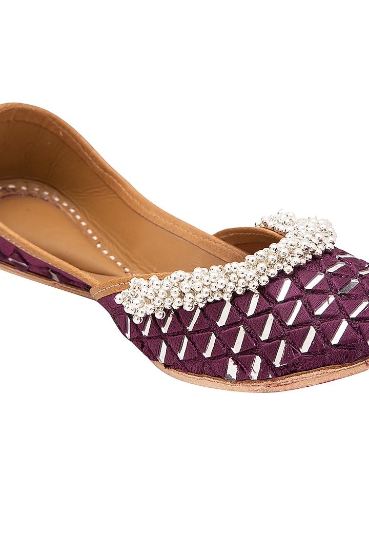Purple Embroidered Juttis by 5 Elements at Pernia's Pop Up Shop