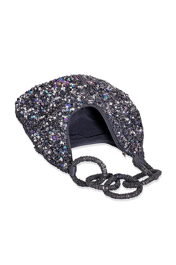 Black Silk Sequins Embroidered Handbag by 5 Elements at Pernia's Pop Up Shop