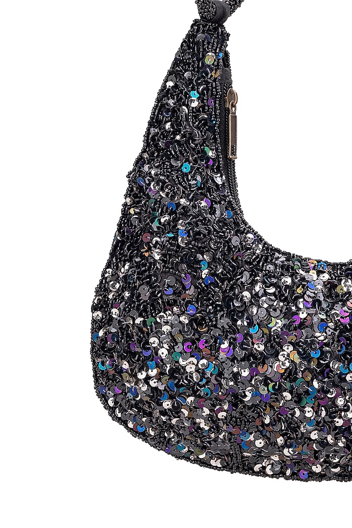 Black Silk Sequins Embroidered Handbag by 5 Elements at Pernia's Pop Up Shop