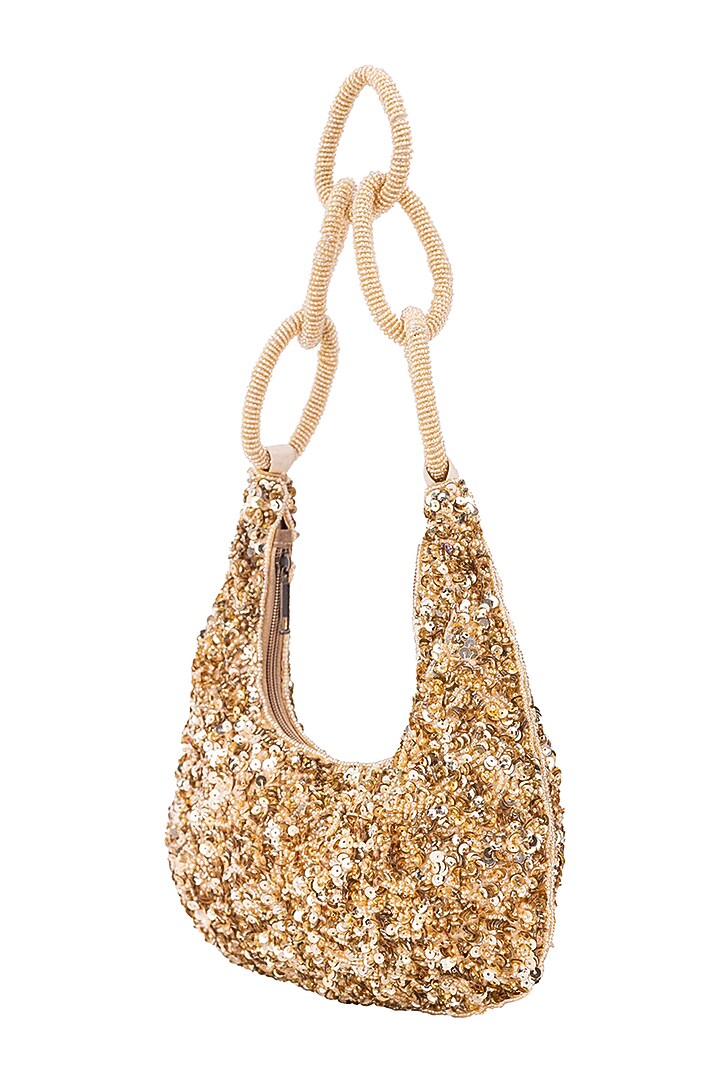 Gold Silk Sequins Embroidered Handbag by 5 Elements at Pernia's Pop Up Shop