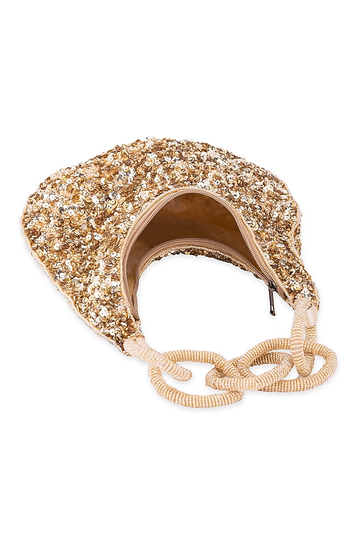 Gold Silk Sequins Embroidered Handbag by 5 Elements at Pernia's Pop Up Shop