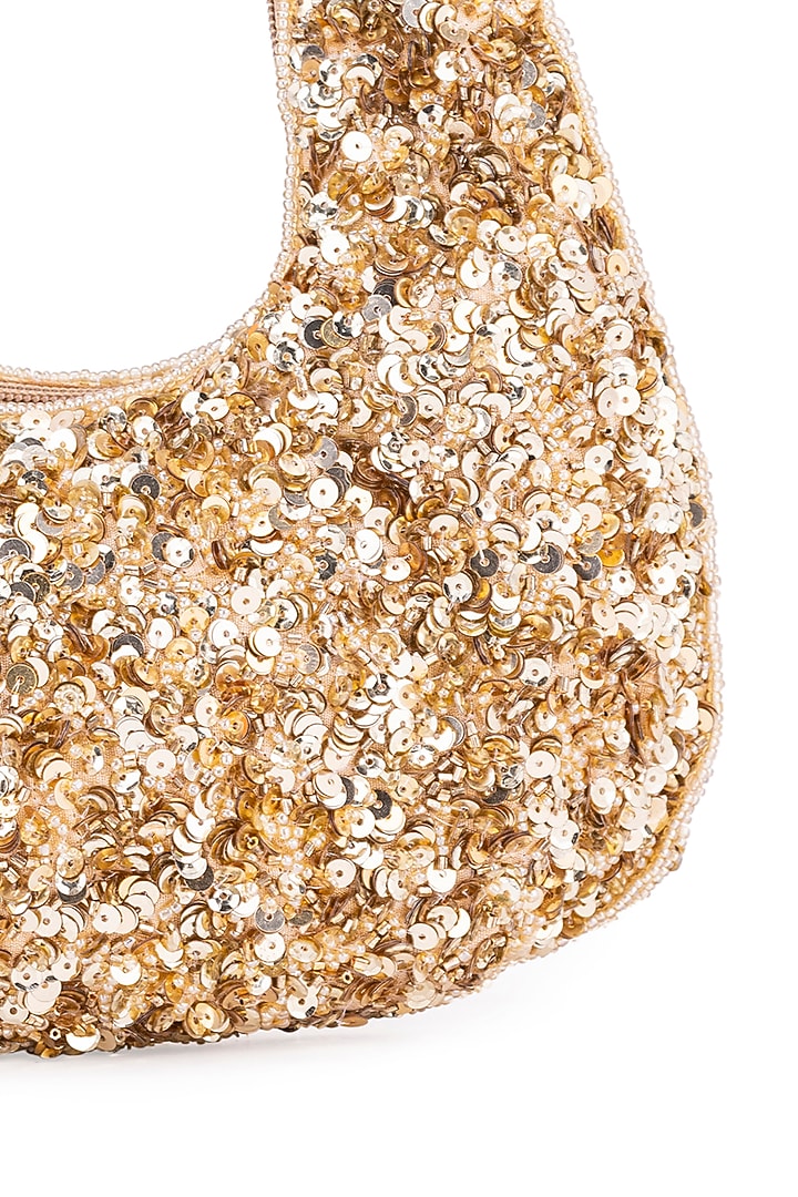Gold Silk Sequins Embroidered Handbag by 5 Elements at Pernia's Pop Up Shop
