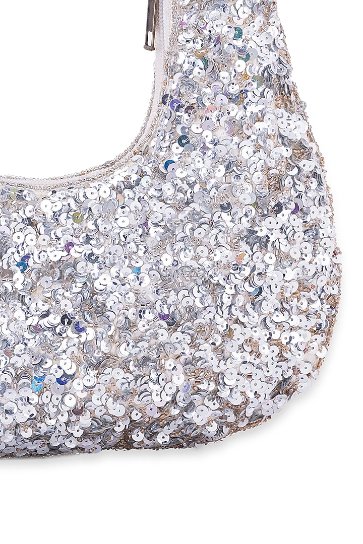 Silver Silk Sequins Embroidered Handbag by 5 Elements at Pernia's Pop Up Shop