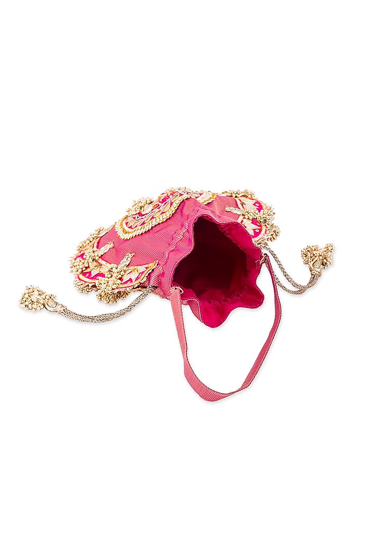 Pink Silk Sequins Embroidered Potli by 5 Elements at Pernia's Pop Up Shop