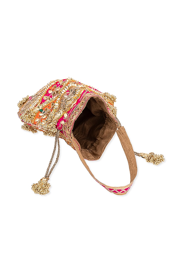 Orange Silk Sequins Embroidered Potli by 5 Elements at Pernia's Pop Up Shop