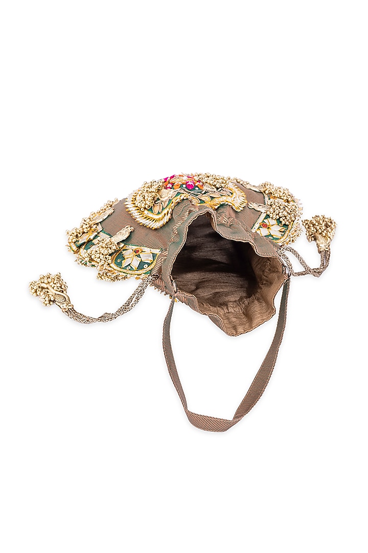 Brown Silk Gota Hand Embroidered potli by 5 Elements at Pernia's Pop Up Shop