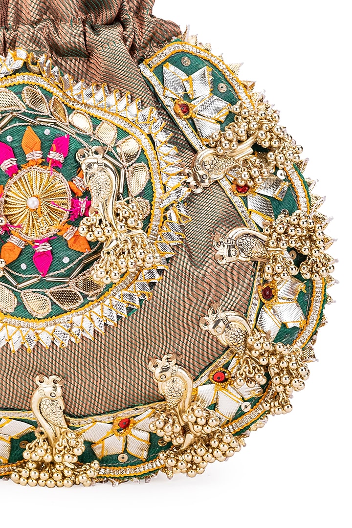 Brown Silk Gota Hand Embroidered potli by 5 Elements at Pernia's Pop Up Shop