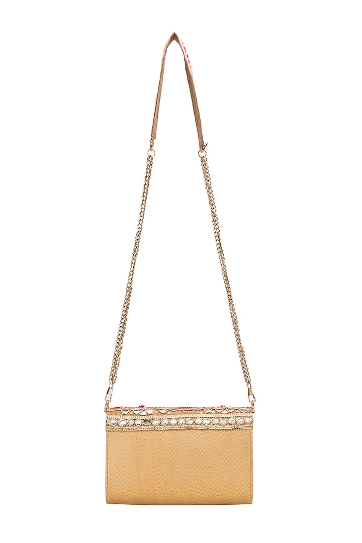 Orange & Pink Silk Gota Embellished Kaleidoscope Clutch by 5 Elements at Pernia's Pop Up Shop