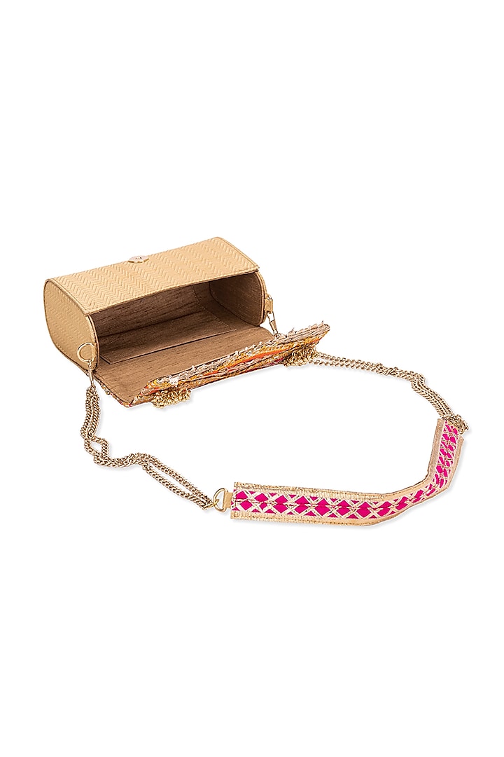 Orange & Pink Silk Gota Embellished Kaleidoscope Clutch by 5 Elements at Pernia's Pop Up Shop