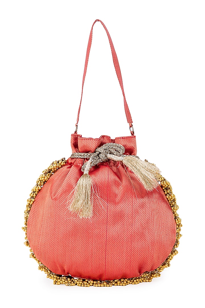 Red Silk Metallic Moor Embellished Potli by 5 Elements at Pernia's Pop Up Shop